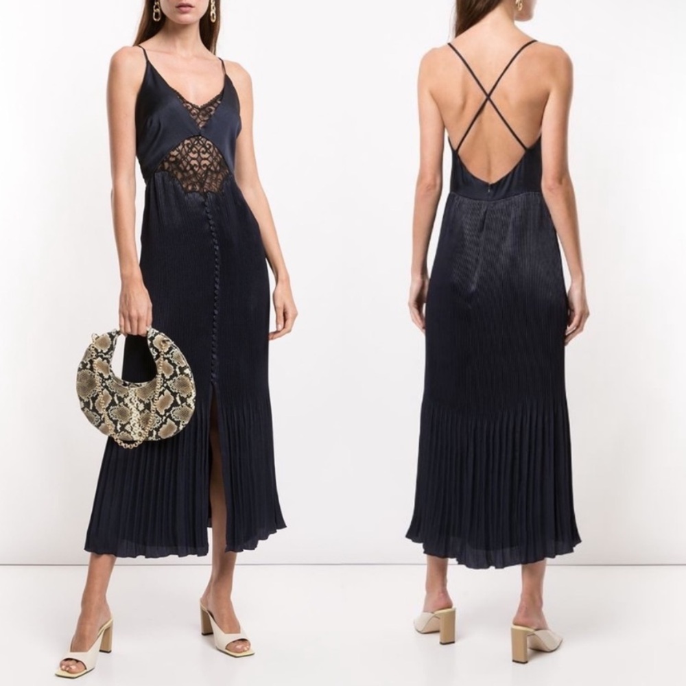 Jonathan Simkhai Pleated Lace Panel Shift Dress Size 0